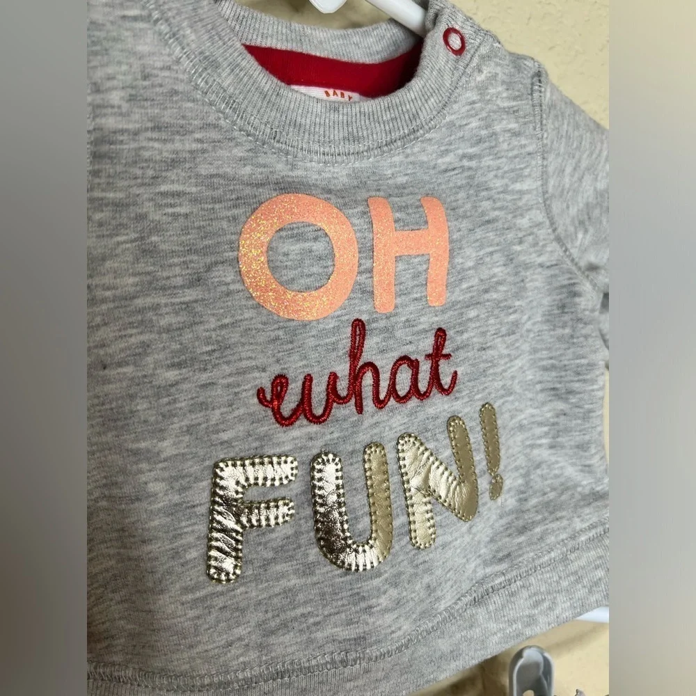 Cat & Jack Oh What Fun Newborn Girl Christmas Outfit with Red Sequin Skirt